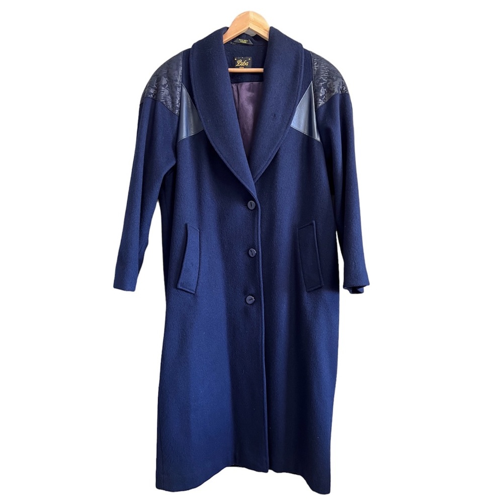 Vintage Pure Virgin Wool Union Made Navy Long Coat Luba Paris Designer Size 8